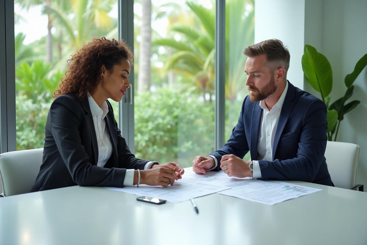 New York City business owner consulting with advisor about acquisition opportunities in modern Midtown office