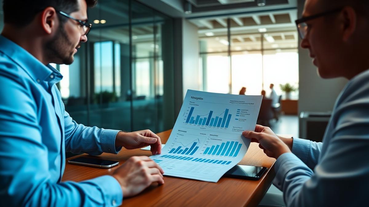 Professional business executives analyzing strategic merger and acquisition growth opportunities in New York City