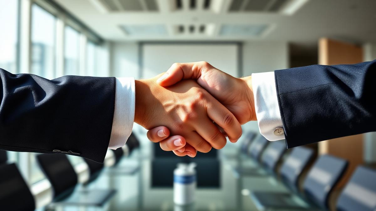 Successful business merger handshake representing completed M&A transaction in New York City
